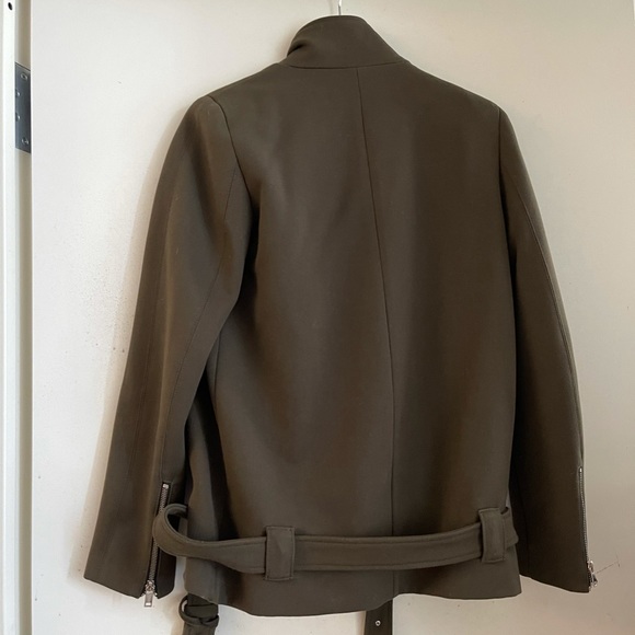 Zara Olive Asymmetrical Moto Jacket with Belt - Picture 3 of 4